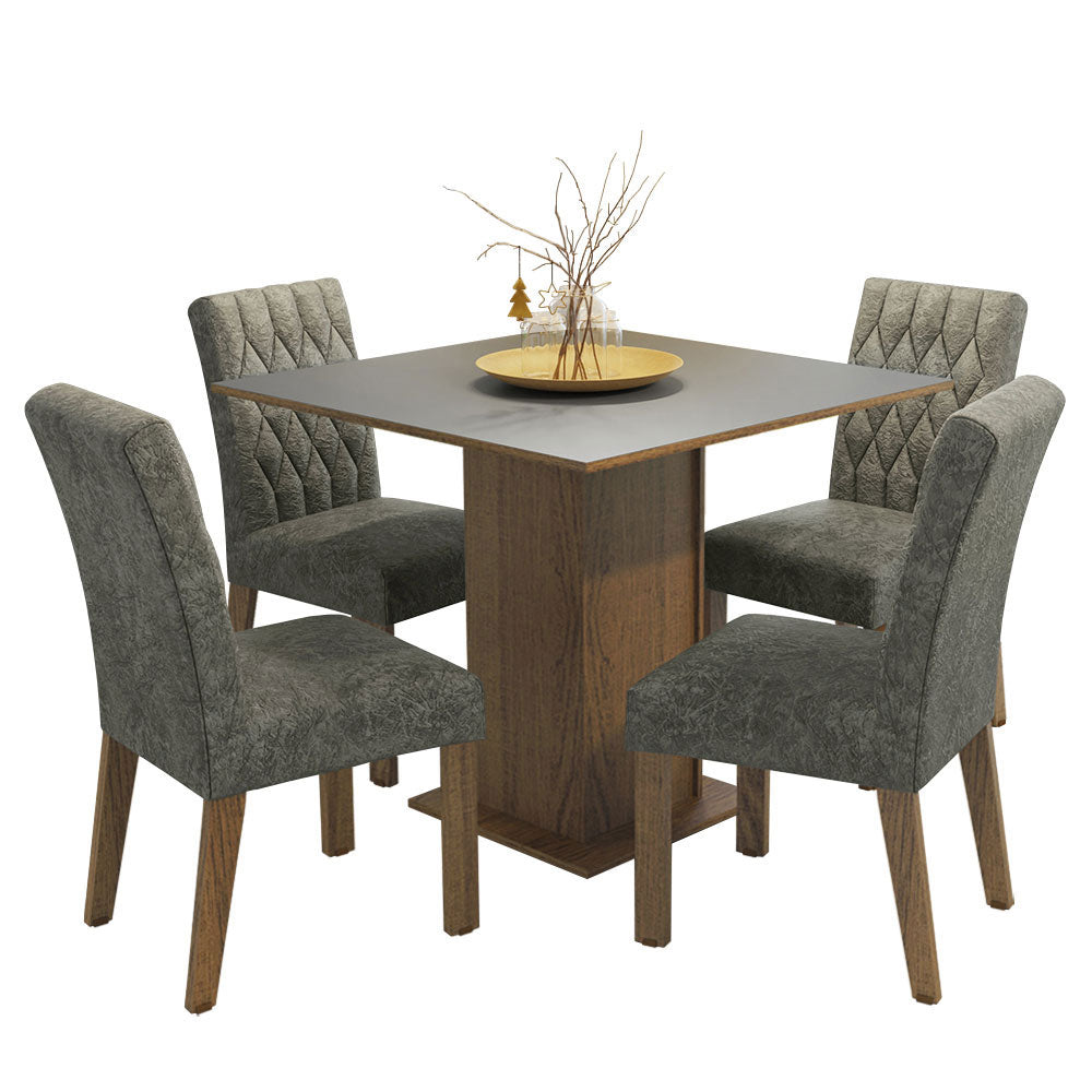 Juego de Comedor Mesa con Tapa de Madera 4 Sillas Marrón/Gris/Plata Livia Madesa