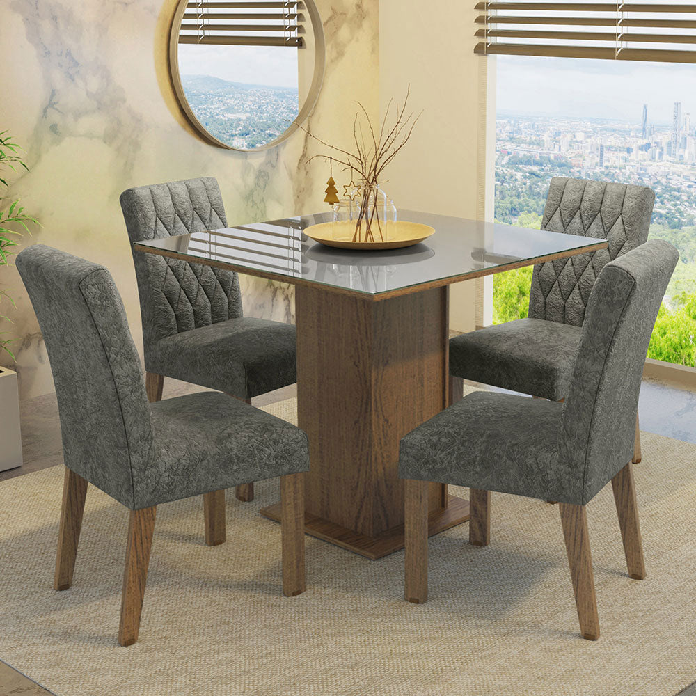 Juego de Comedor Mesa con Tapa de Vidrio 4 Sillas Marrón/Gris/Silver Anaju Madesa