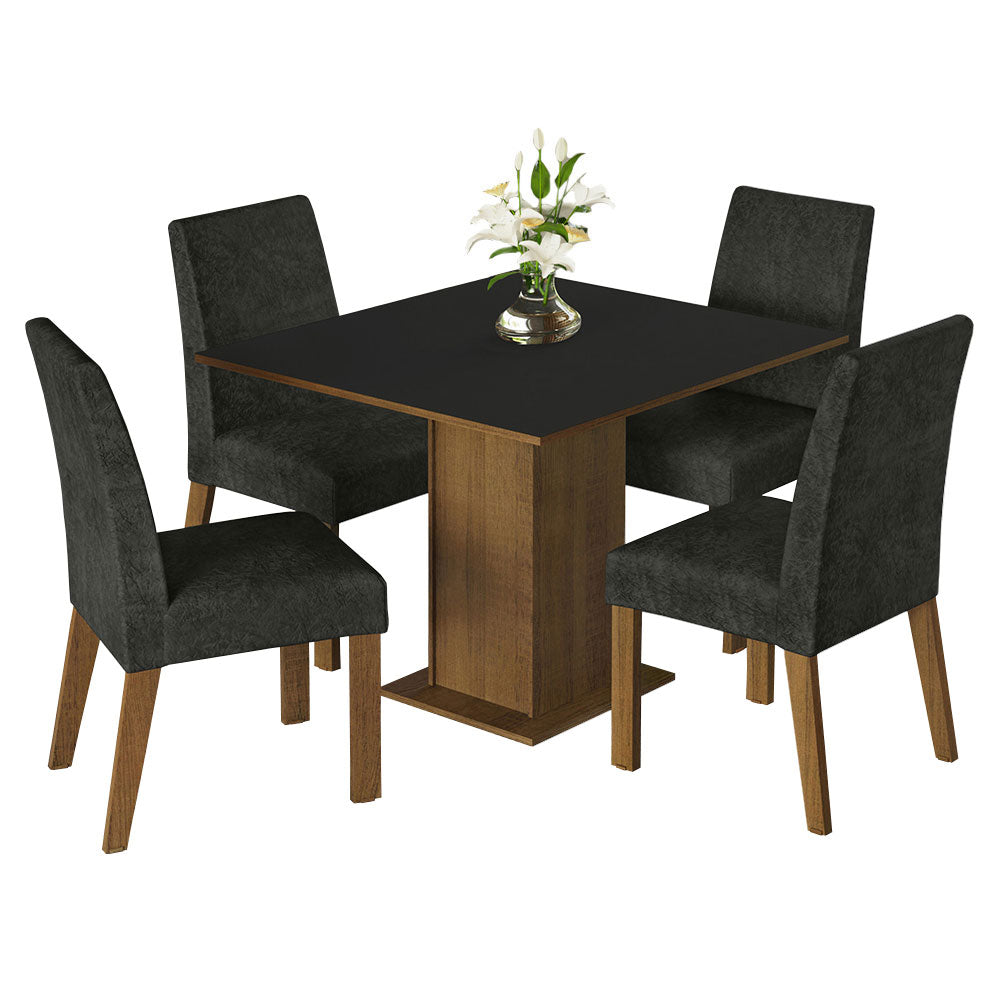Juego de Comedor Mesa Tapa de Madera 4 Sillas Marrón/Negro/Oxford Karina Madesa