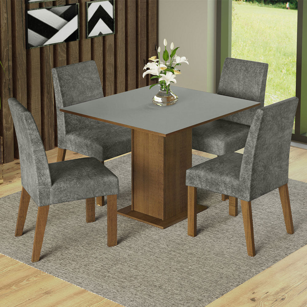 Juego de Comedor con Mesa de Tapa de Madera y 4 Sillas Marrón/Gris/Plata Karina Madesa