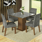 Juego de Comedor con Vidrio Sobrepuesto 4 Sillas Marrón/Gris/Silver Anne Madesa