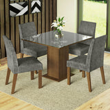 Juego de Comedor Mesa con Tapa de Vidrio 4 Sillas Marrón/Gris/Silver Anne Madesa