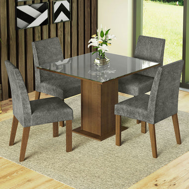 Juego de Comedor con Vidrio Sobrepuesto 4 Sillas Marrón/Gris/Silver Anne Madesa