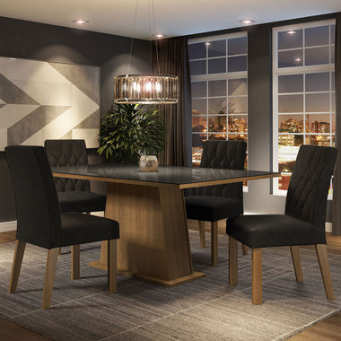 Juego de Comedor con Vidrio Sobrepuesto 4 Sillas Marrón/Negro/Oxford Aryeli Madesa