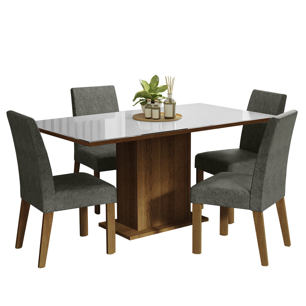 Juego de Comedor Mesa Tapa de Vidrio 4 Sillas Marrón/Blanco/Silver Avril Madesa