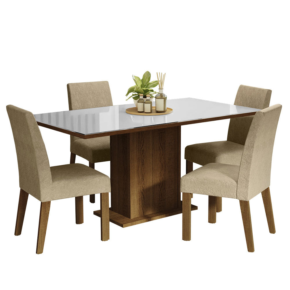 Juego de Comedor Mesa Tapa de Vidrio 4 Sillas Marrón/Blanco/Imperial Avril Madesa
