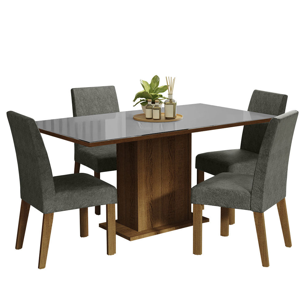 Juego de Comedor con Mesa de Vidrio y 4 Sillas Avril Madesa