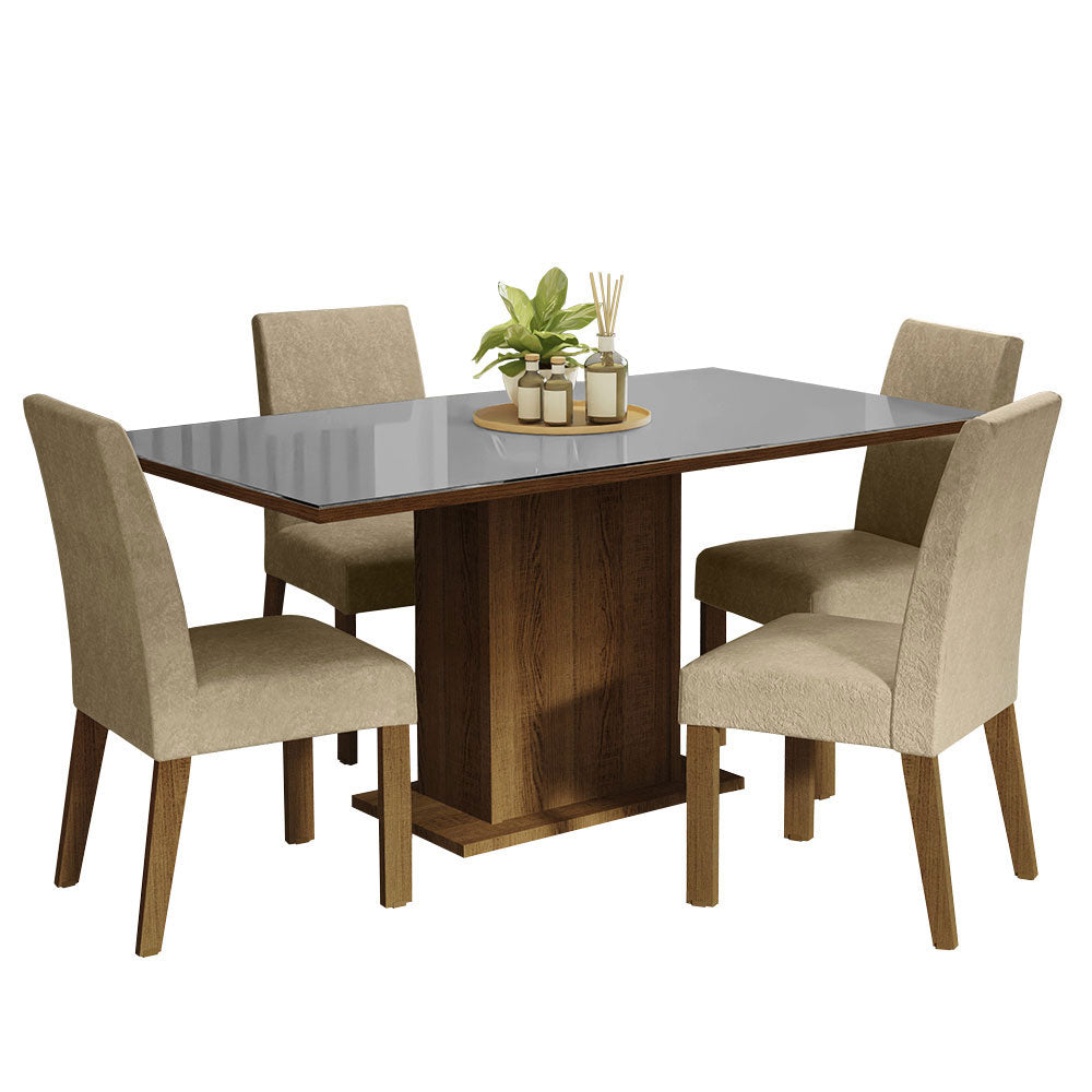 Juego de Comedor Mesa con Tapa de Vidrio 4 Sillas Marrón/Gris/Imperial Avril Madesa