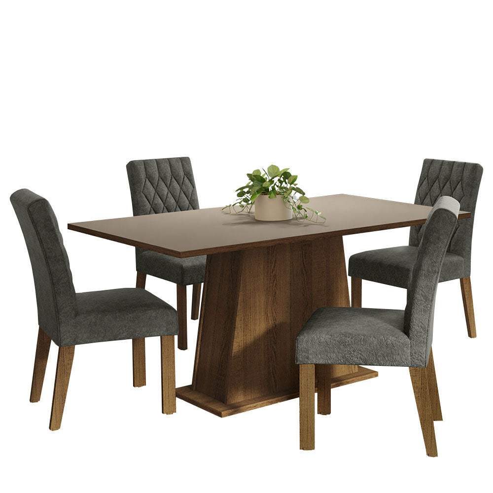 Juego de Comedor 4 Sillas Marrón/Crema/Silver Ashley Madesa