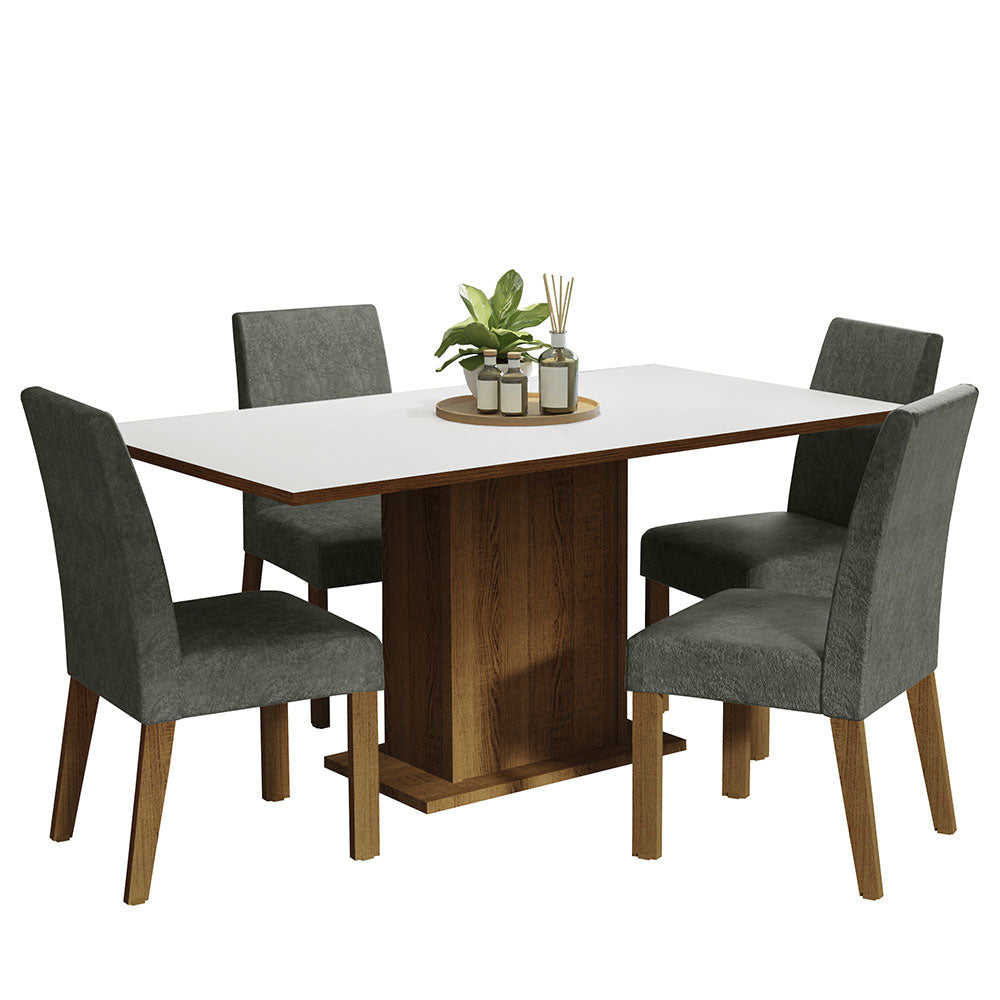 Juego de Comedor Mesa Tapa de Madera 4 Sillas Marrón/Blanco/Silver Keila Madesa