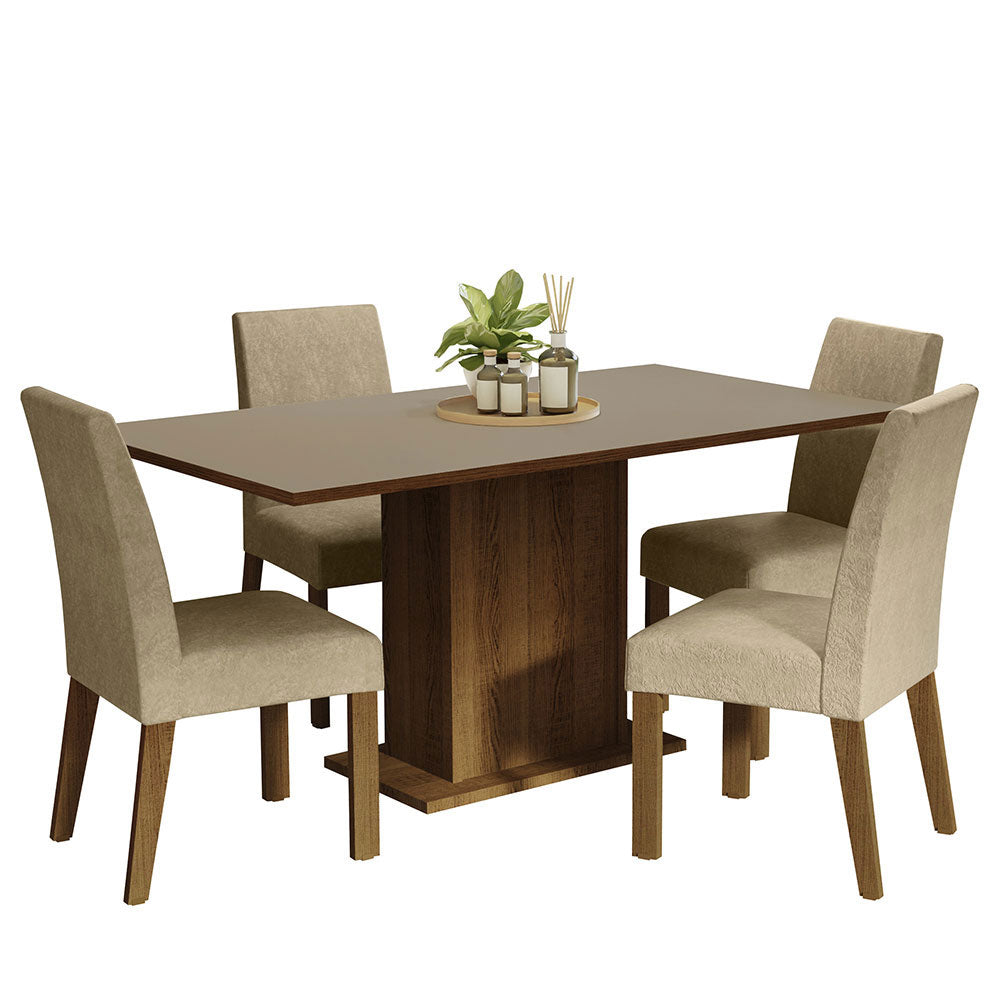 Juego de Comedor Mesa con Tapa de Madera 4 Sillas Marrón/Crema/Imperial Keila Madesa