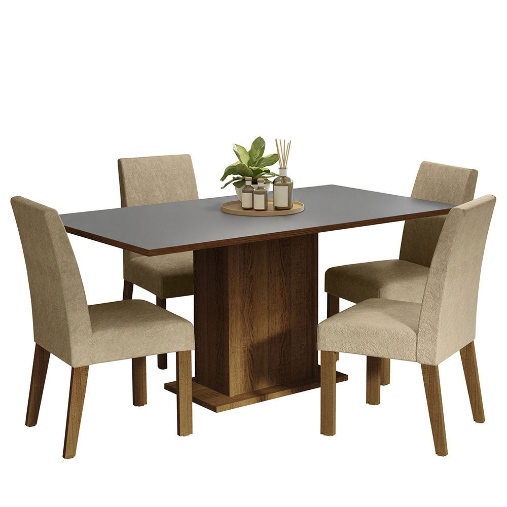 Juego de Comedor Mesa con Tapa de Madera 4 Sillas Marrón/Gris/Imperial Keila Madesa