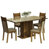 Juego de Comedor Mesa con Tapa de Vidrio 4 Sillas Crema/Marrón/Beige Greta Madesa