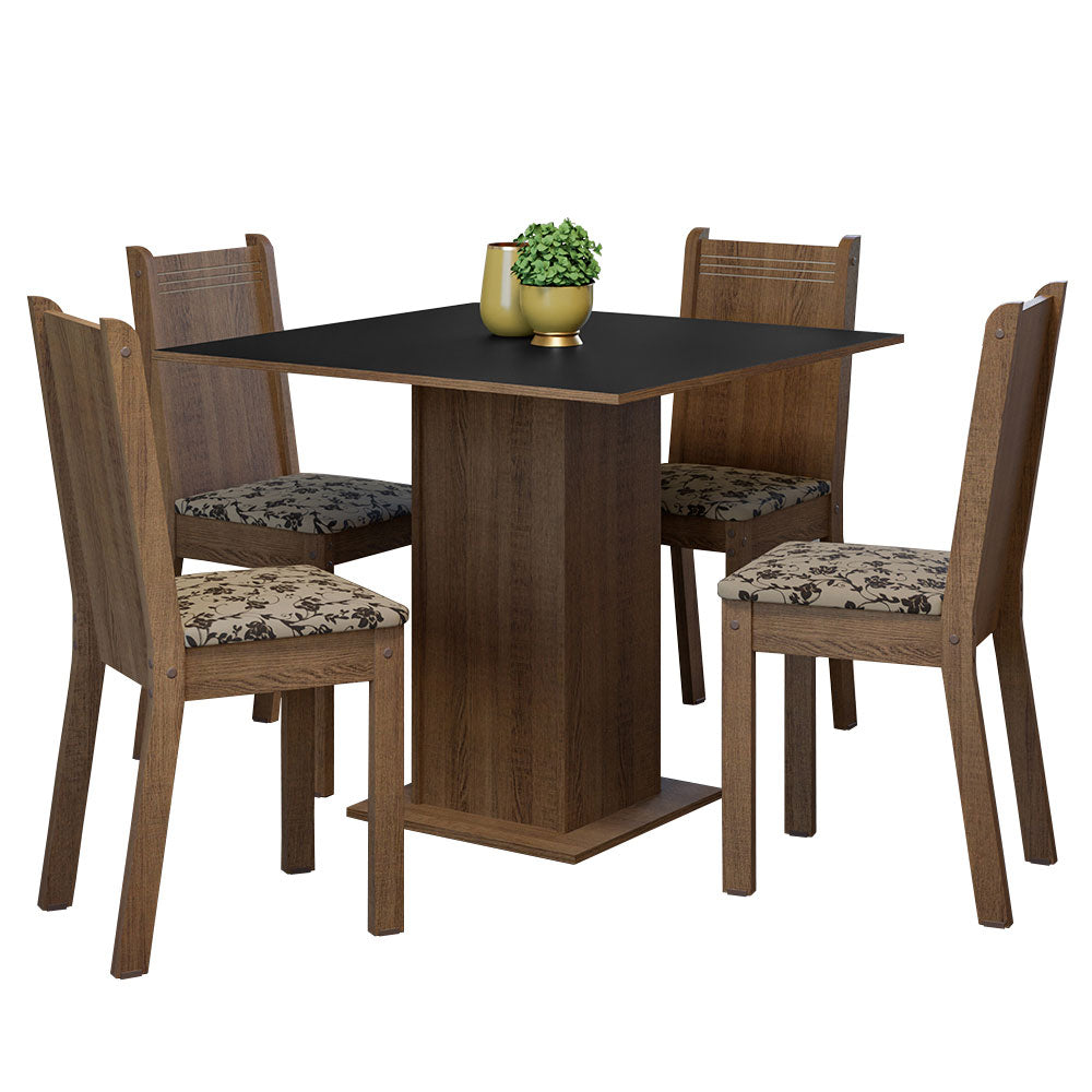 Juego de Comedor Mesa Tapa de Madera 4 Sillas Marrón/Negro/Beige Marrón Samara Madesa
