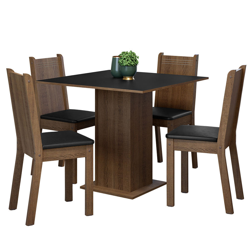 Juego de Comedor Mesa Tapa de Madera 4 Sillas Marrón/Negro Samara Madesa