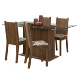 Juego de Comedor Mesa Tapa de Vidrio 4 Sillas Marrón/Floral Hibiscos España Madesa