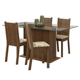 Juego de Comedor Mesa Tapa de Vidrio 4 Sillas Marrón/Lírio Beige España Madesa