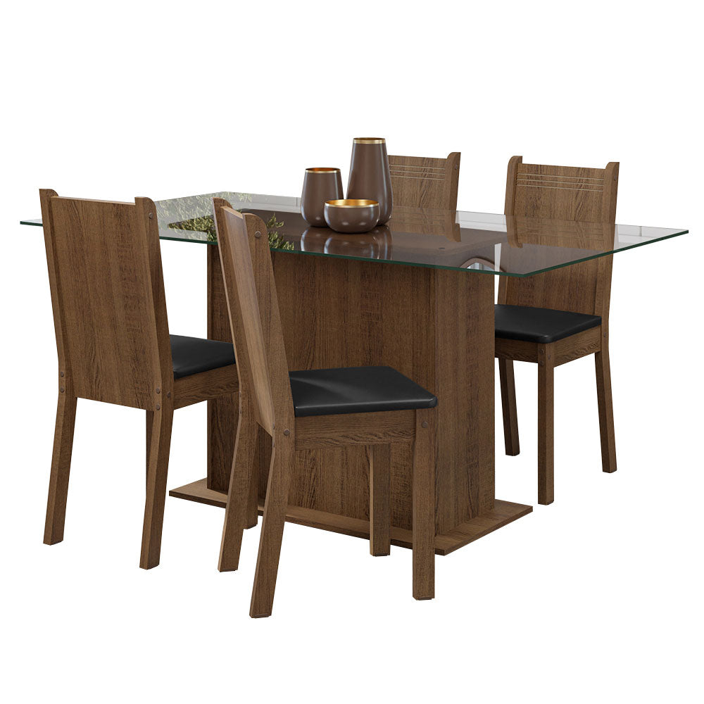 Juego de Comedor Mesa Tapa de Vidrio 4 Sillas Marrón/Negro España Madesa