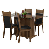 Juego de Comedor Mesa Tapa de Vidrio 4 Sillas Marrón/Negro Savana Madesa