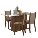 Juego de Comedor Mesa Tapa de Vidrio 4 Sillas Marrón/Crema/Beige Marrón Yara Madesa