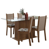 Juego de Comedor Mesa Tapa de Vidrio 4 Sillas Marrón/Crema/Floral Hibiscos Yara Madesa
