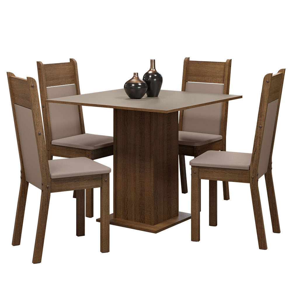 Juego de Comedor Mesa Tapa de Madera 4 Sillas Marrón/Crema/Sintético Beige Claire Madesa