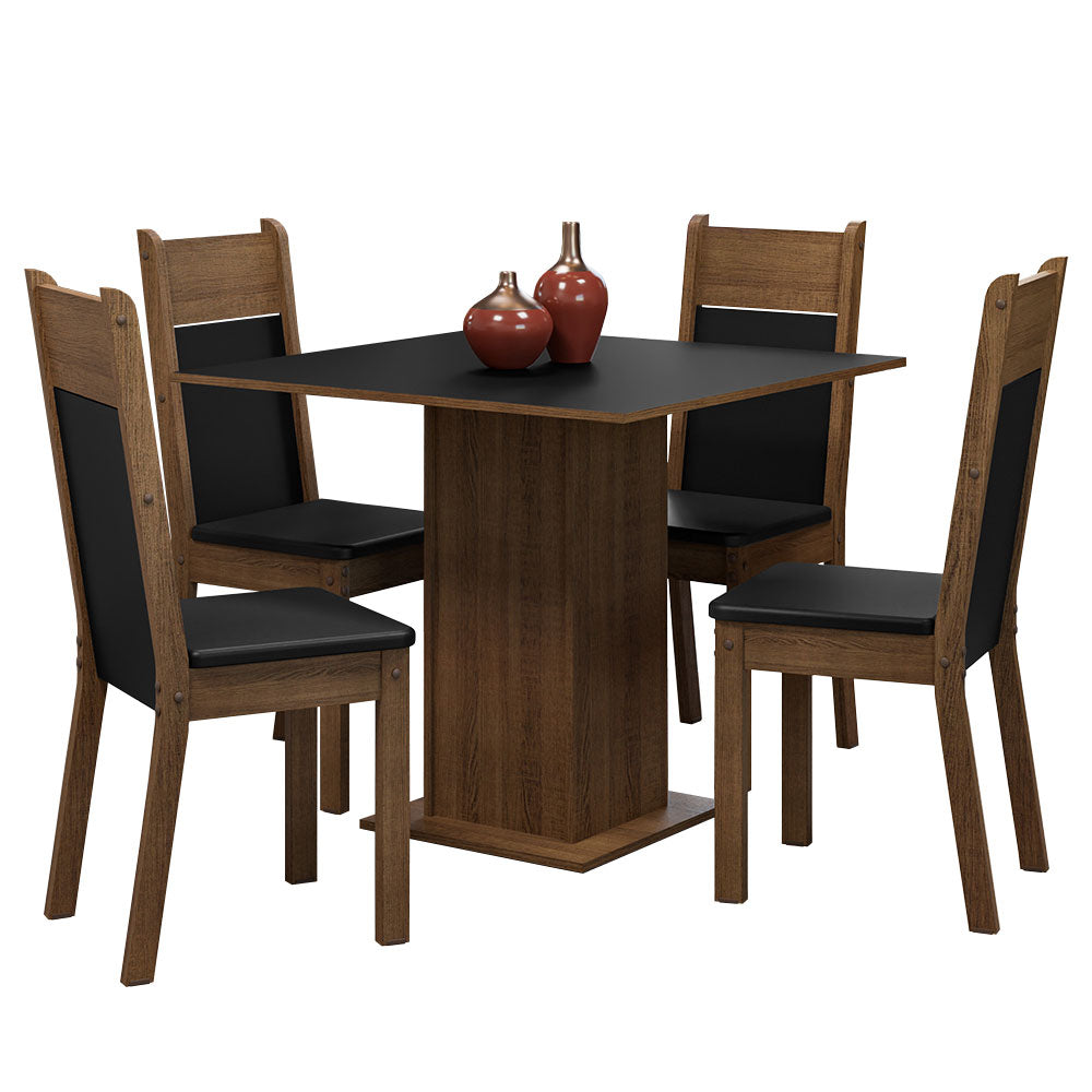 Juego de Comedor Mesa Tapa de Madera 4 Sillas Marrón/Negro Claire Madesa