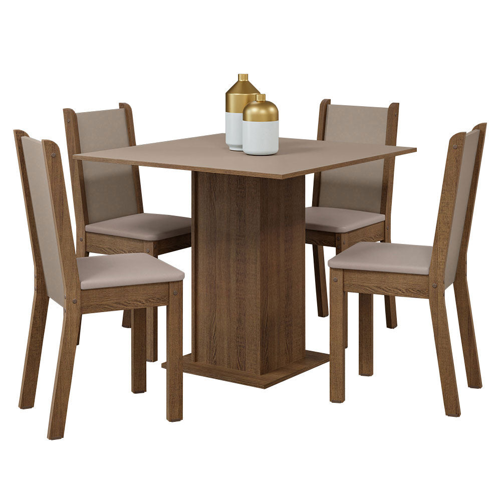 Juego de Comedor Mesa Tapa de Madera 4 Sillas Marrón/Crema/Sintético Beige Briana Madesa