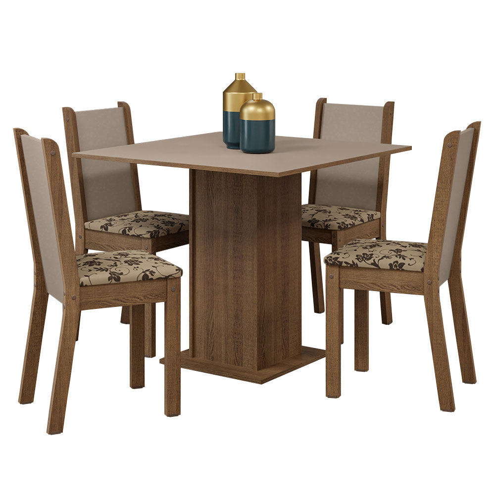 Juego de Comedor Mesa Tapa de Madera 4 Sillas Marrón/Crema/Beige Marrón Briana Madesa