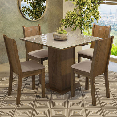 Juego de Comedor con Vidrio Sobrepuesto 4 Sillas Marrón/Crema/Sintético Beige Perla Madesa
