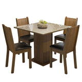 Juego de Comedor Mesa con Tapa de Vidrio 4 Sillas Marrón/Crema/Negro Perla Madesa