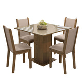 Juego de Comedor Mesa con Tapa de Vidrio 4 Sillas Marrón/Crema/Beige Tifani Madesa