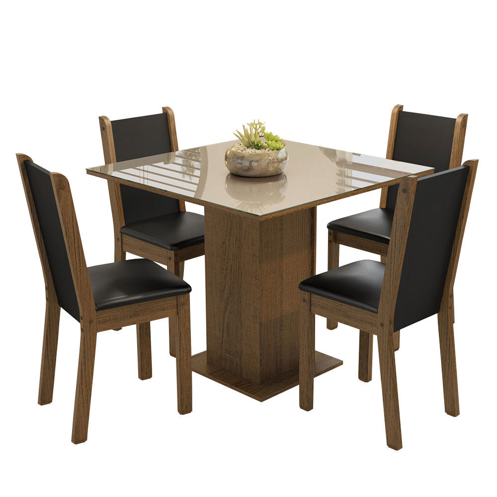 Juego de Comedor Mesa con Tapa de Vidrio 4 Sillas Marrón/Crema/Beige Tifani Madesa
