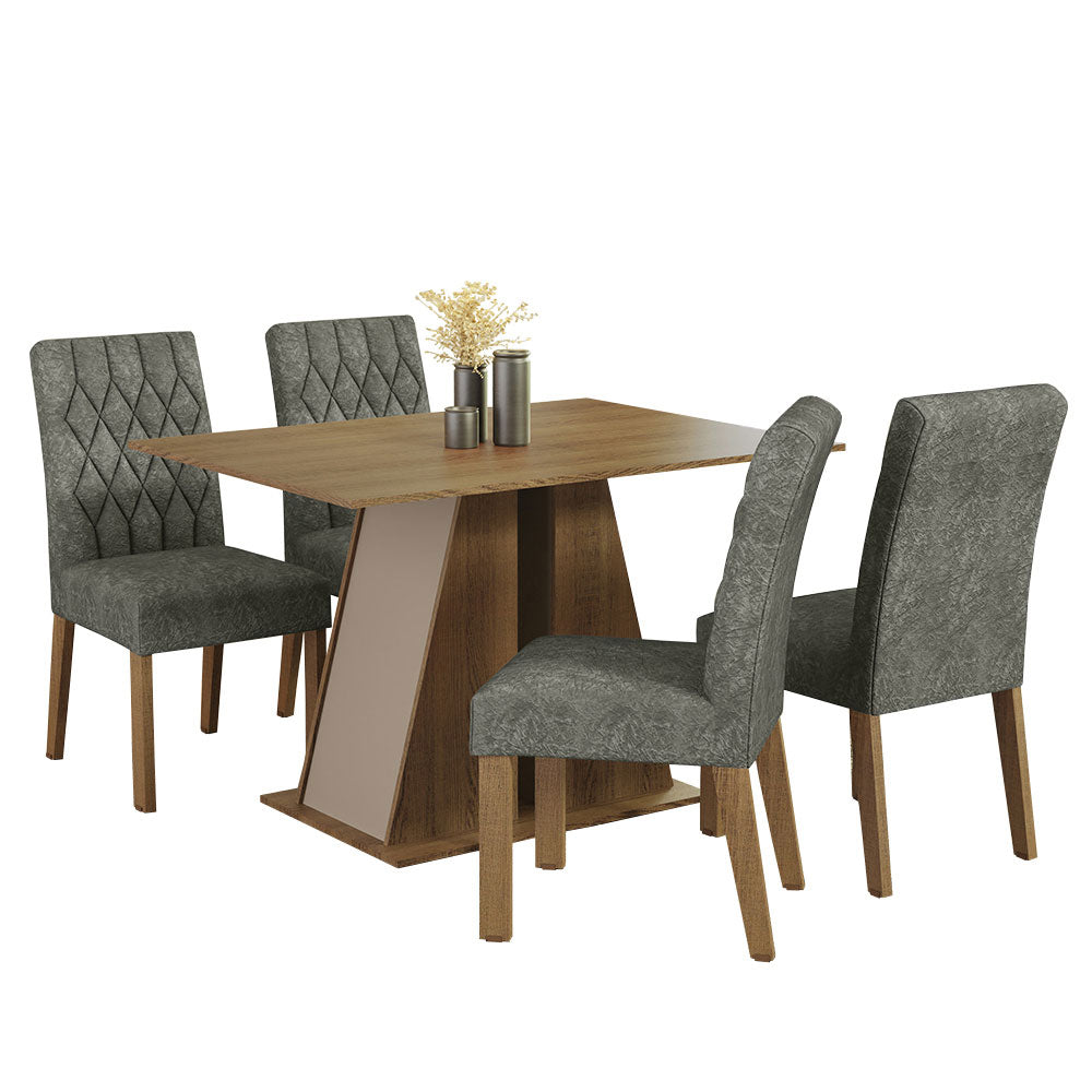 Juego de Comedor Mesa Tapa de Madera 4 Sillas Marrón/Crema/Silver Gisele Madesa