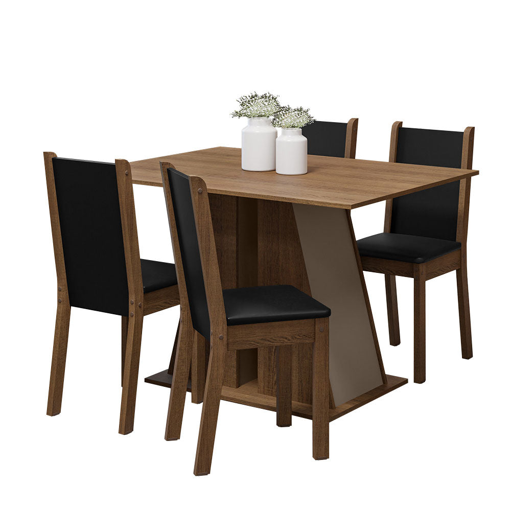 Juego de Comedor Mesa Tapa de Madera 4 Sillas Marrón/Crema/Negro Sophie Madesa