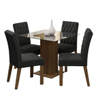 Juego de Comedor Noemi Mesa Cuadrada Tapa de Vidrio con 4 Sillas Oxford 05 Marrón Madesa