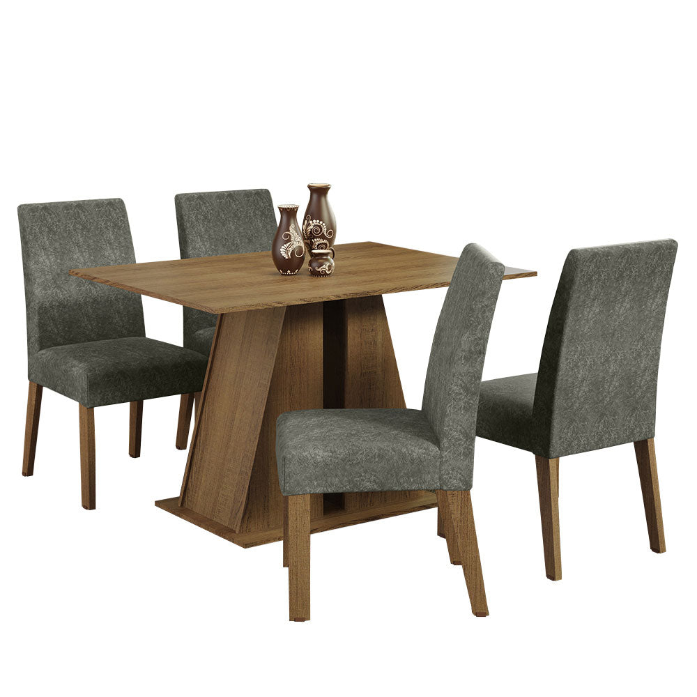 Juego de Comedor Mesa Tapa de Madera 4 Sillas Marrón/Silver Agnes Madesa