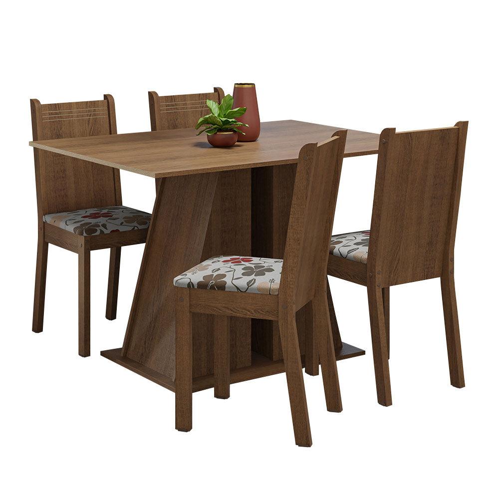 Juego de Comedor Mesa Tapa de Madera 4 Sillas Marrón/Hibiscos Marilyn Madesa