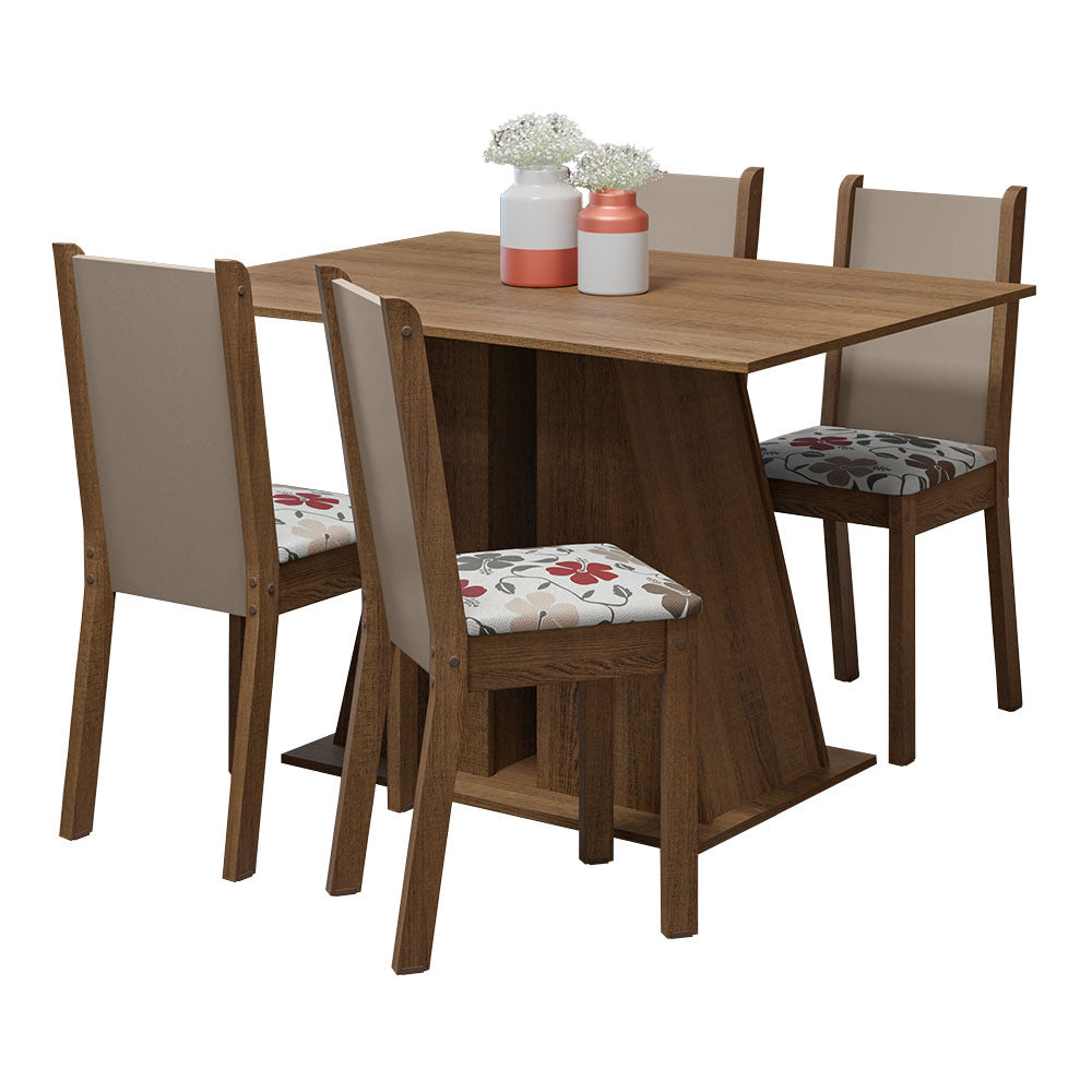 Juego de Comedor Mesa Tapa de Madera 4 Sillas Marrón/Hibiscos Sophie Madesa