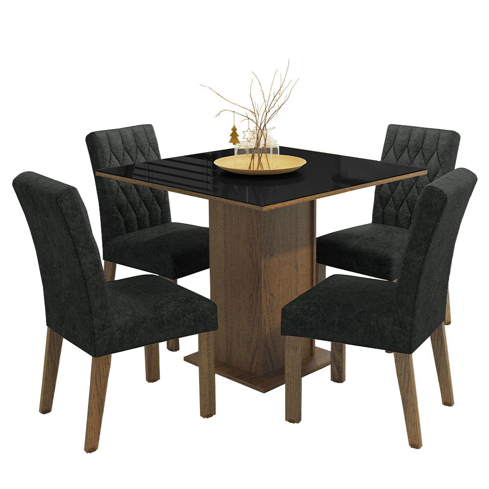 Juego de Comedor Mesa Tapa de Vidrio 4 Sillas Marrón/Negro/Oxford Anaju Madesa