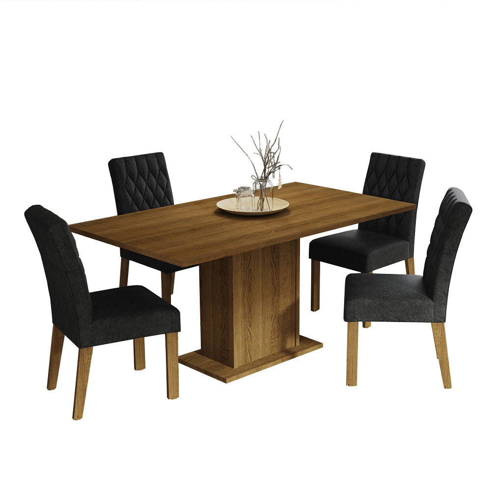 Juego de Comedor Cindy Mesa Rectangular Tapa de Madera con 4 Sillas Oxford Marrón Madesa