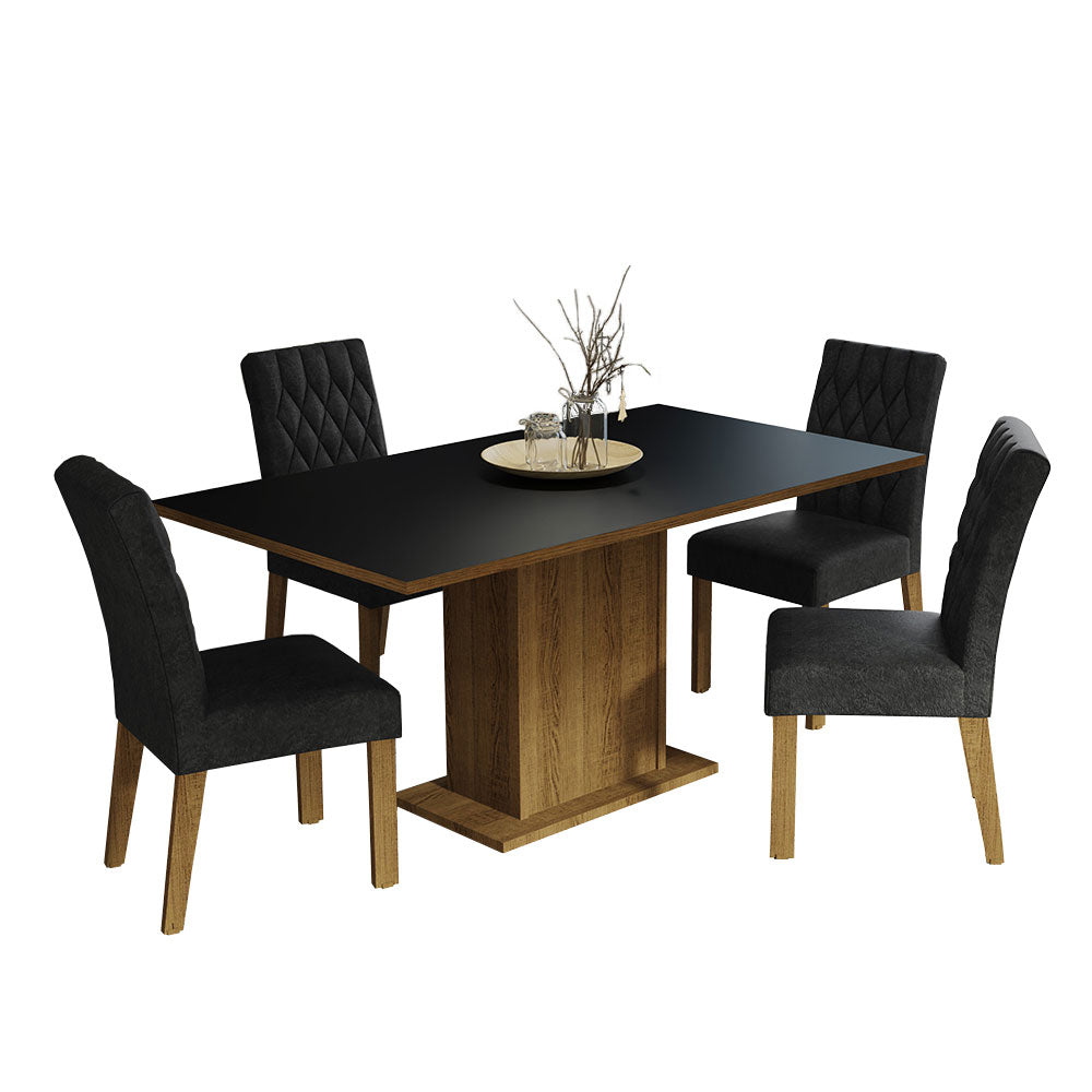 Juego de Comedor Cindy Mesa Rectangular Tapa de Madera con 4 Sillas Oxford Marrón/Negro Madesa