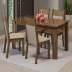 Juego de Comedor Eloá Mesa Rectangular Tapa de Vidrio con 4 Sillas Marrón/Crema/Beige Madesa