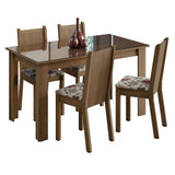 Juego de Comedor Mesa Tapa de Vidrio 4 Sillas Marrón/Hibiscos Kiara Madesa
