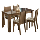 Juego de Comedor Mesa Tapa de Vidrio 4 Sillas Marrón/Lírio Beige Kiara Madesa