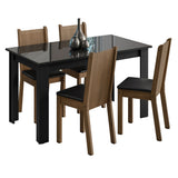 Juego de Comedor Mesa Tapa de Vidrio 4 Sillas Negro/Marrón Kiara Madesa