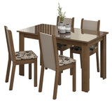 Conjunto Comedor Mesa Mesada de Vidro 4 Sillas Marrón/Crema/Bege Marrom Suzy Madesa