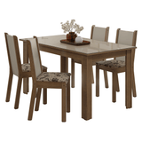 Juego Comedor Magnólia Mesa Tapa de Vidrio 4 Sillas Marrón/Crema/Beige Marrón Madesa