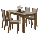 Juego Comedor Magnólia Mesa Tapa de Vidrio 4 Sillas Marrón/Crema/Sintético Beige Madesa
