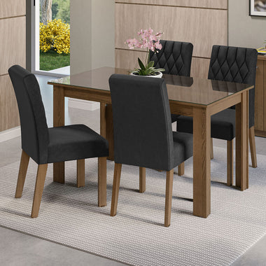 Juego de Comedor con Vidrio Sobrepuesto 4 Sillas Marrón/Oxford Celina Madesa